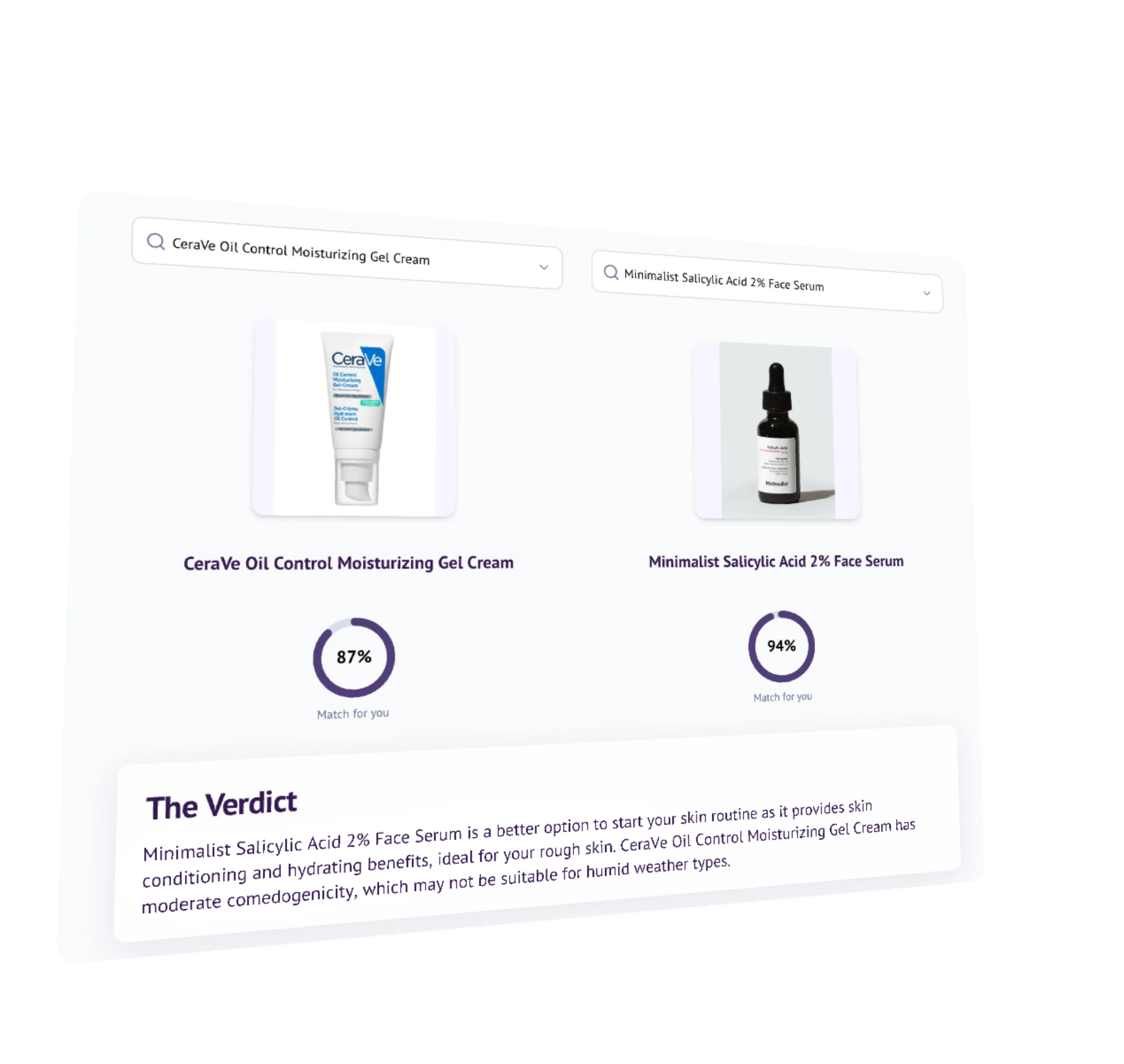 Product comparison interface 1